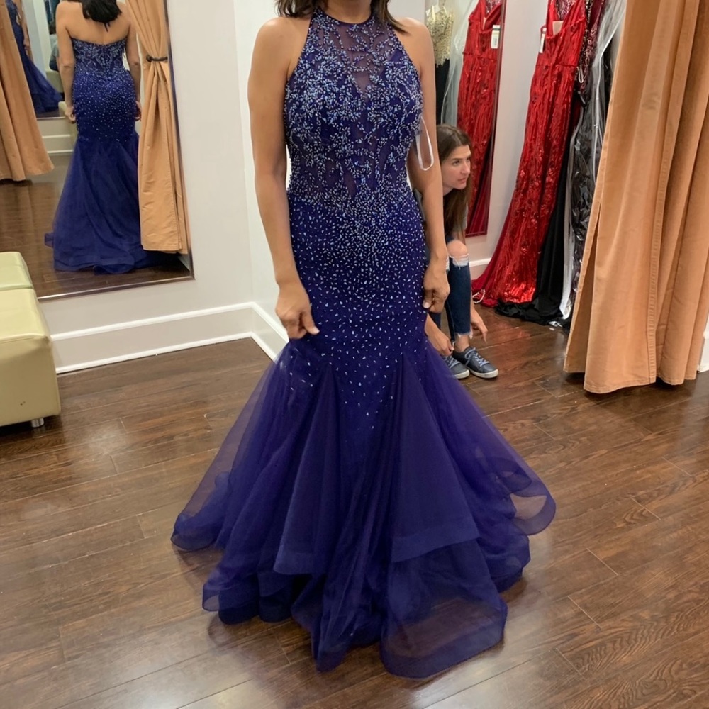 NWT - Royal Blue Beaded Mermaid Gown - Size 4